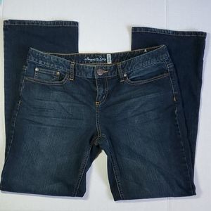 American Rag Cie Boot Cut Whiskers Dark Blue Denim Jeans Women Sz 11-S Mid Rise